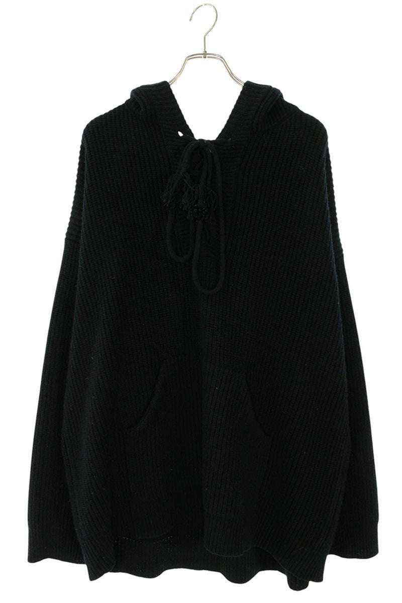 CELINE Hooded Baja Jacquard Knit Black Wool Size M
