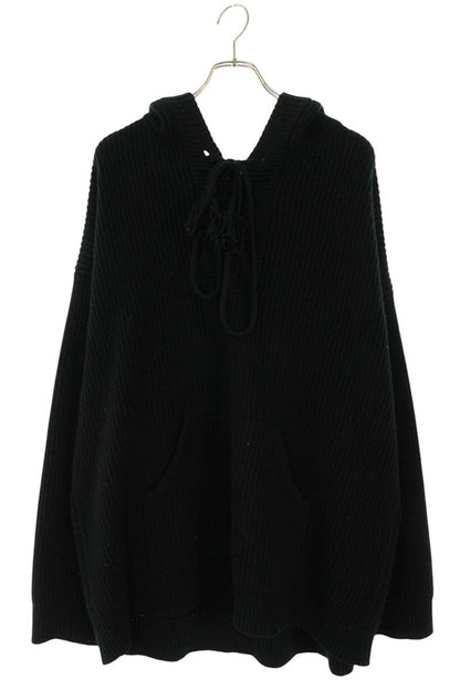 CELINE Hooded Baja Jacquard Knit Black Wool Size M
