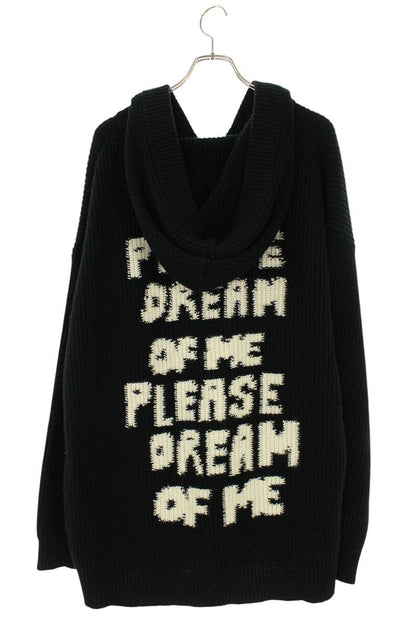CELINE Hooded Baja Jacquard Knit Black Wool Size M