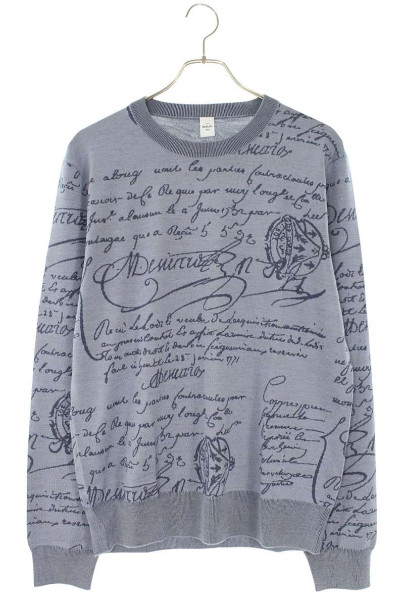 Berluti Scritto Calligraphy Wool Knit Light Blue Size L