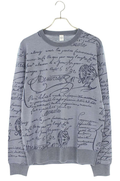 Berluti Scritto Calligraphy Wool Knit Light Blue Size L