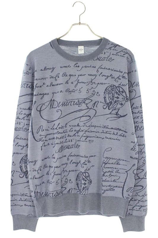 Berluti Scritto Calligraphy Wool Knit Light Blue Size L
