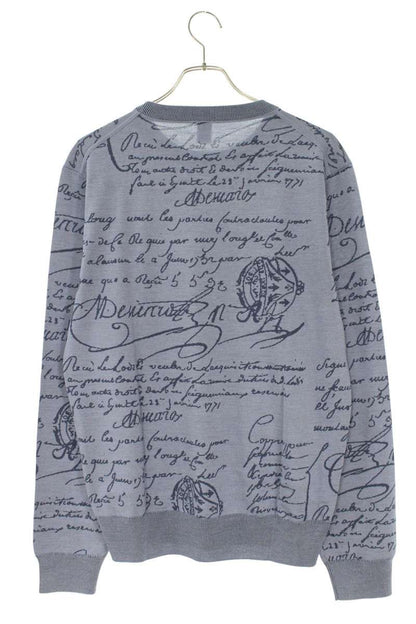 Berluti Scritto Calligraphy Wool Knit Light Blue Size L