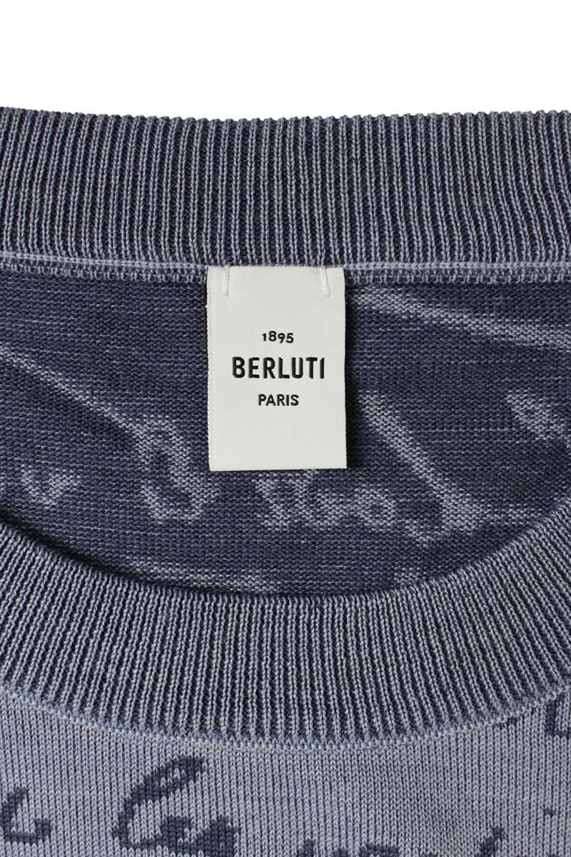 Berluti Scritto Calligraphy Wool Knit Light Blue Size L