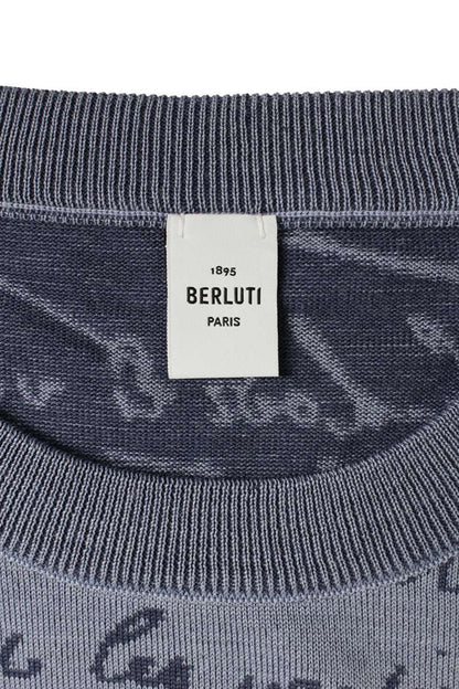 Berluti Scritto Calligraphy Wool Knit Light Blue Size L