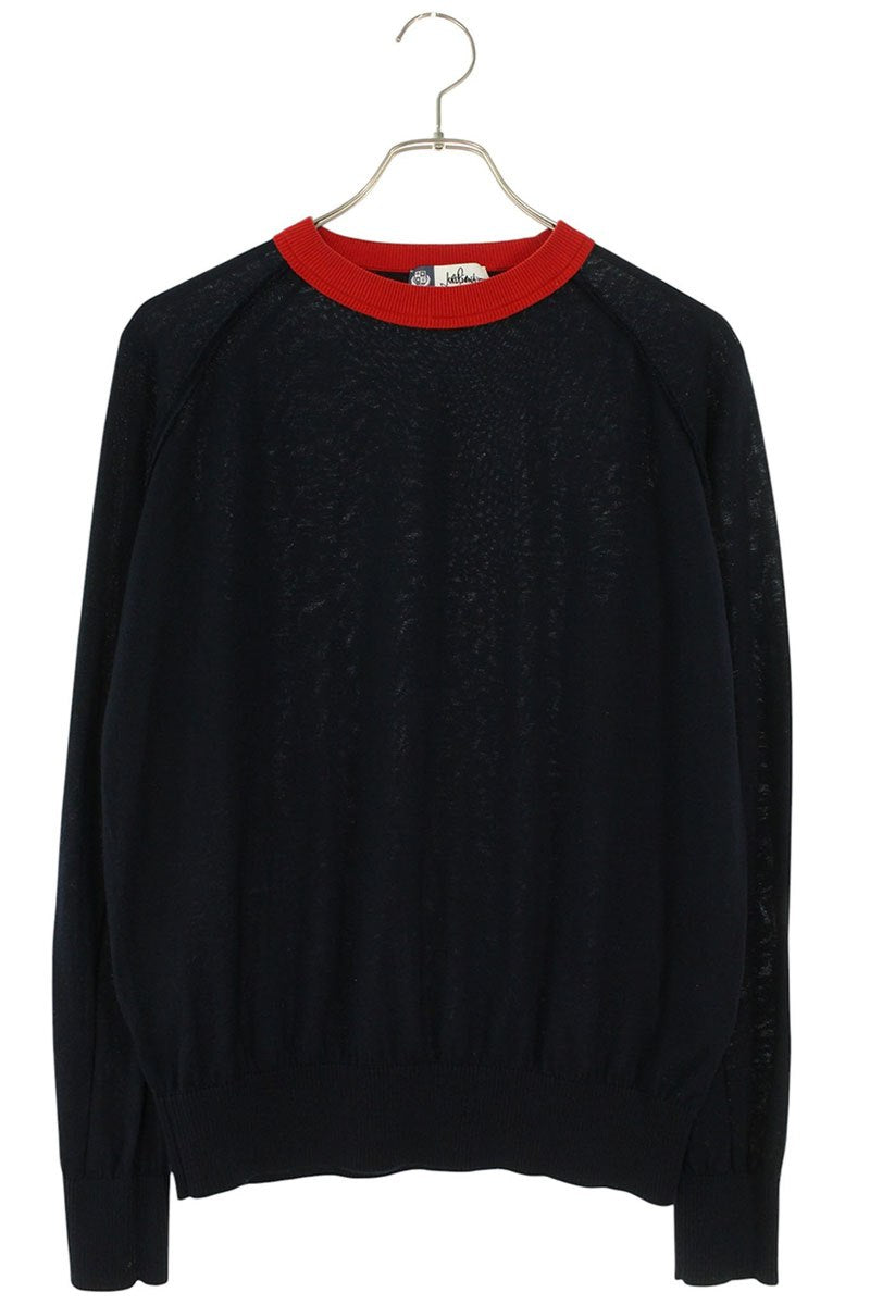 Loro Piana Crewneck Cotton Silk Knit Navy Red Size XS