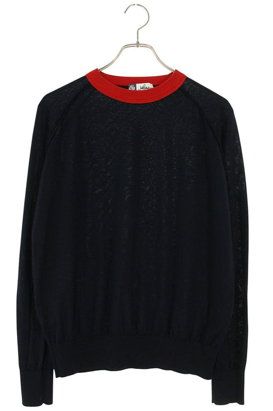 Loro Piana Crewneck Cotton Silk Knit Navy Red Size XS