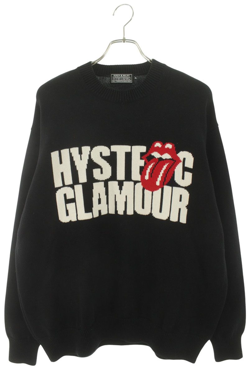 HYSTERIC GLAMOUR 24AW Logo Crewneck Knit Black Cotton Size L