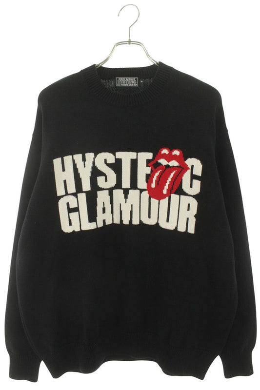 HYSTERIC GLAMOUR 24AW Logo Crewneck Knit Black Cotton Size L