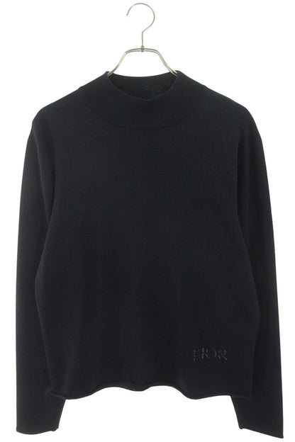 DIOR Logo Embroidered Mockneck Wool Silk Knit Navy Size M