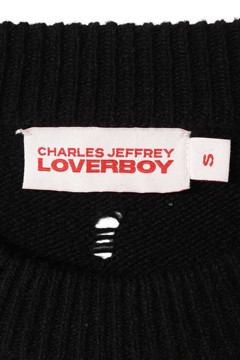 CHARLES JEFFREY LOVERBOY Distressed Logo Knit Black Size S