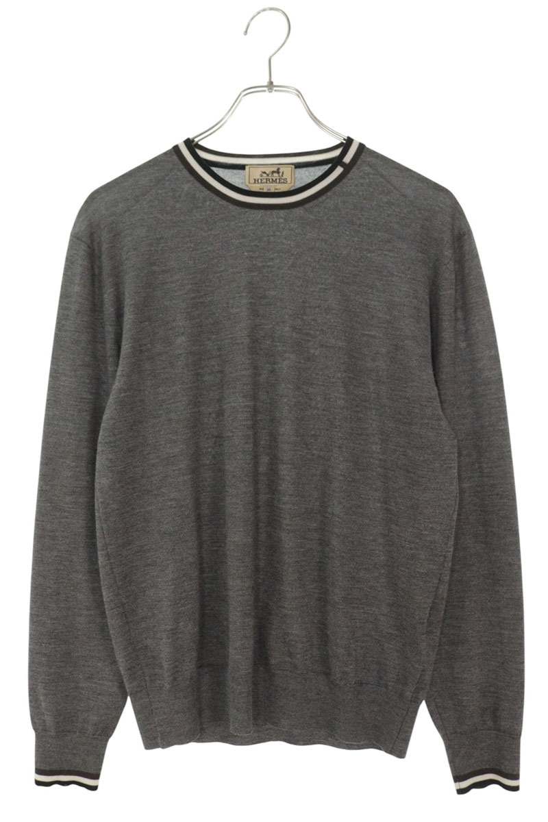 HERMES Cashmere Silk Crew Neck Knit Gray Size XS