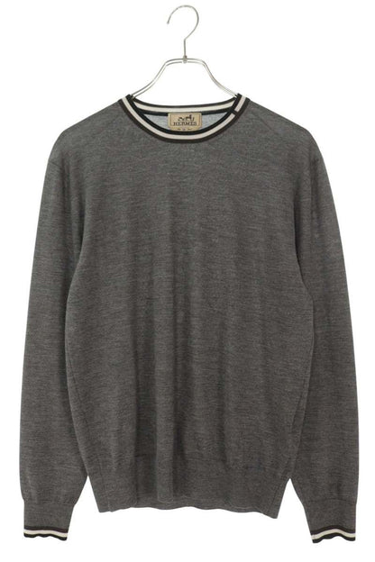 HERMES Cashmere Silk Crew Neck Knit Gray Size XS
