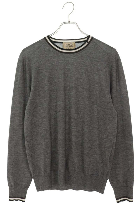 HERMES Cashmere Silk Crew Neck Knit Gray Size XS