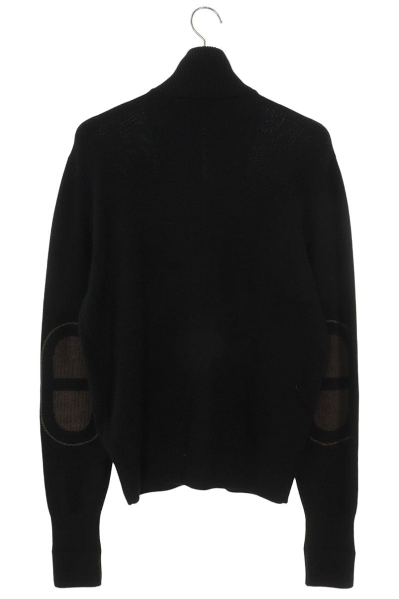 HERMES Chaine d'Ancre Elbow Patch Zip Knit Black Size XS