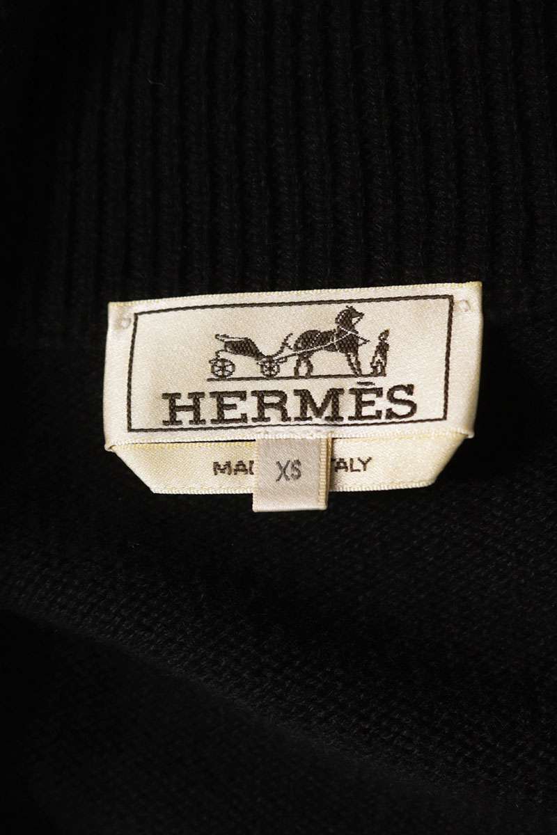 HERMES Chaine d'Ancre Elbow Patch Zip Knit Black Size XS