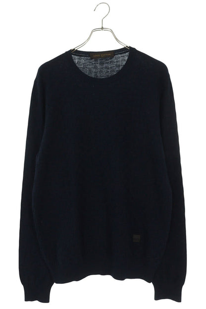 LOUISVUITTON Damier Crewneck Wool Knit Blue Size M