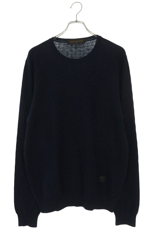 LOUISVUITTON Damier Crewneck Wool Knit Blue Size M