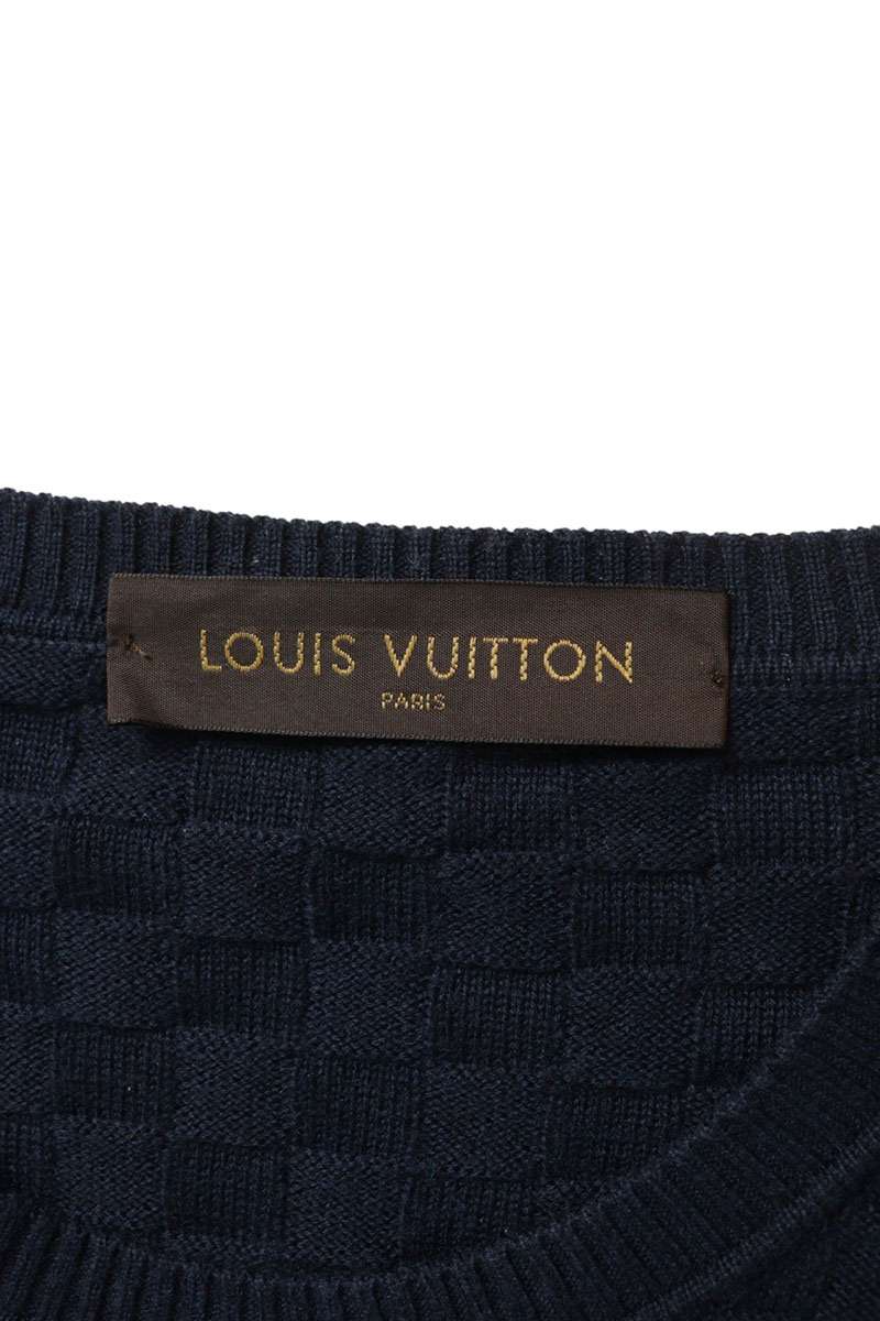 LOUISVUITTON Damier Crewneck Wool Knit Blue Size M