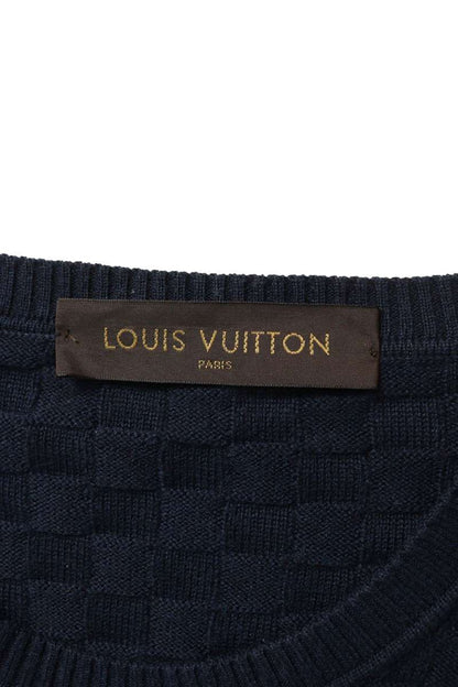 LOUISVUITTON Damier Crewneck Wool Knit Blue Size M