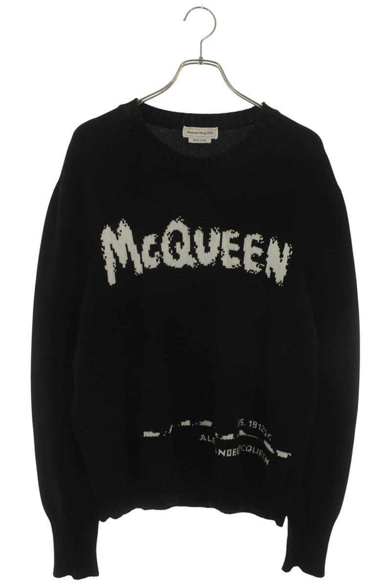 Alexander McQUEEN Graffiti Logo Jacquard Knit Black Size L