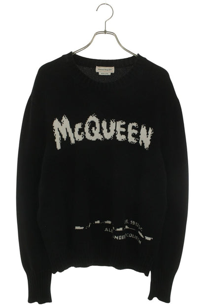 Alexander McQUEEN Graffiti Logo Jacquard Knit Black Size L