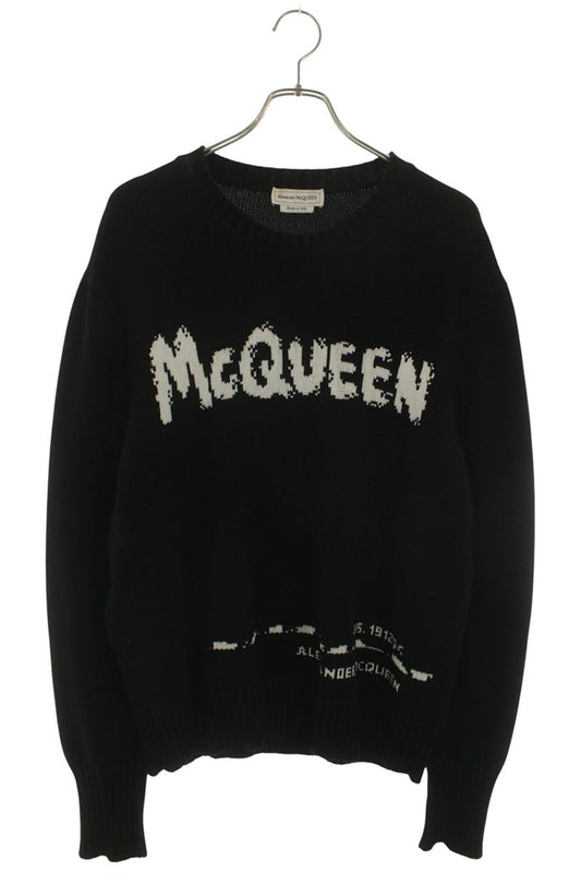 Alexander McQUEEN Graffiti Logo Jacquard Knit Black Size L