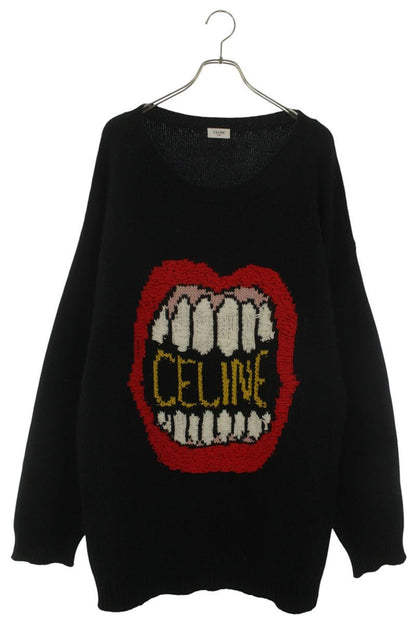 CELINE Mouse Logo Embroidery Crewneck Knit Black Size L