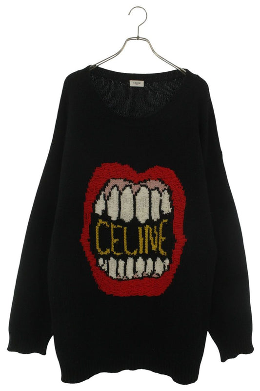 CELINE Mouse Logo Embroidery Crewneck Knit Black Size L