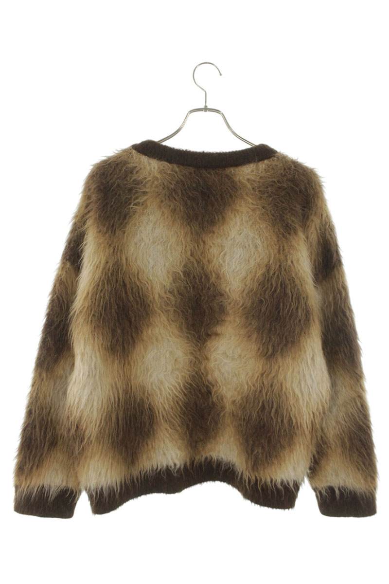 CELINE Cropped Boxy Argyle Mohair Knit Brown Size S