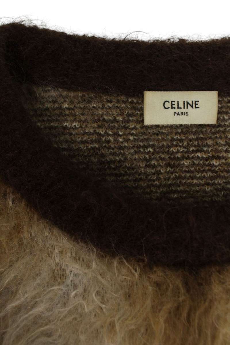 CELINE Cropped Boxy Argyle Mohair Knit Brown Size S