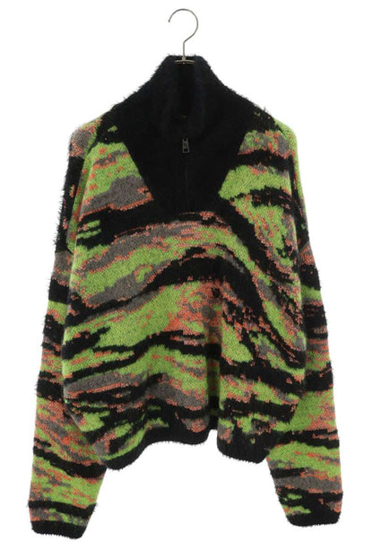 ERL High Neck Half-Zip Mohair Knit Green Black Size M