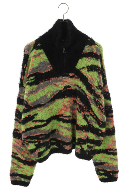 ERL High Neck Half-Zip Mohair Knit Green Black Size M