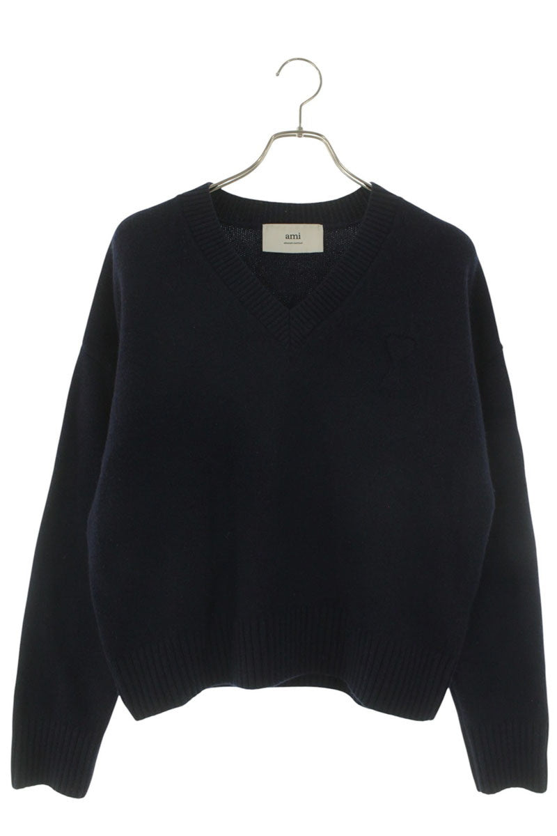 AMI Alexandre Mattiussi Embossed Logo V-Neck Knit Size S