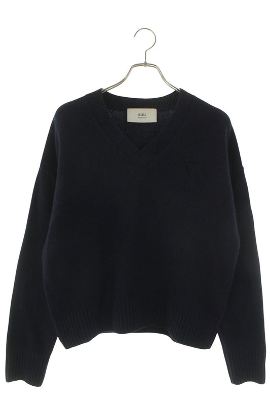 AMI Alexandre Mattiussi Embossed Logo V-Neck Knit Size S