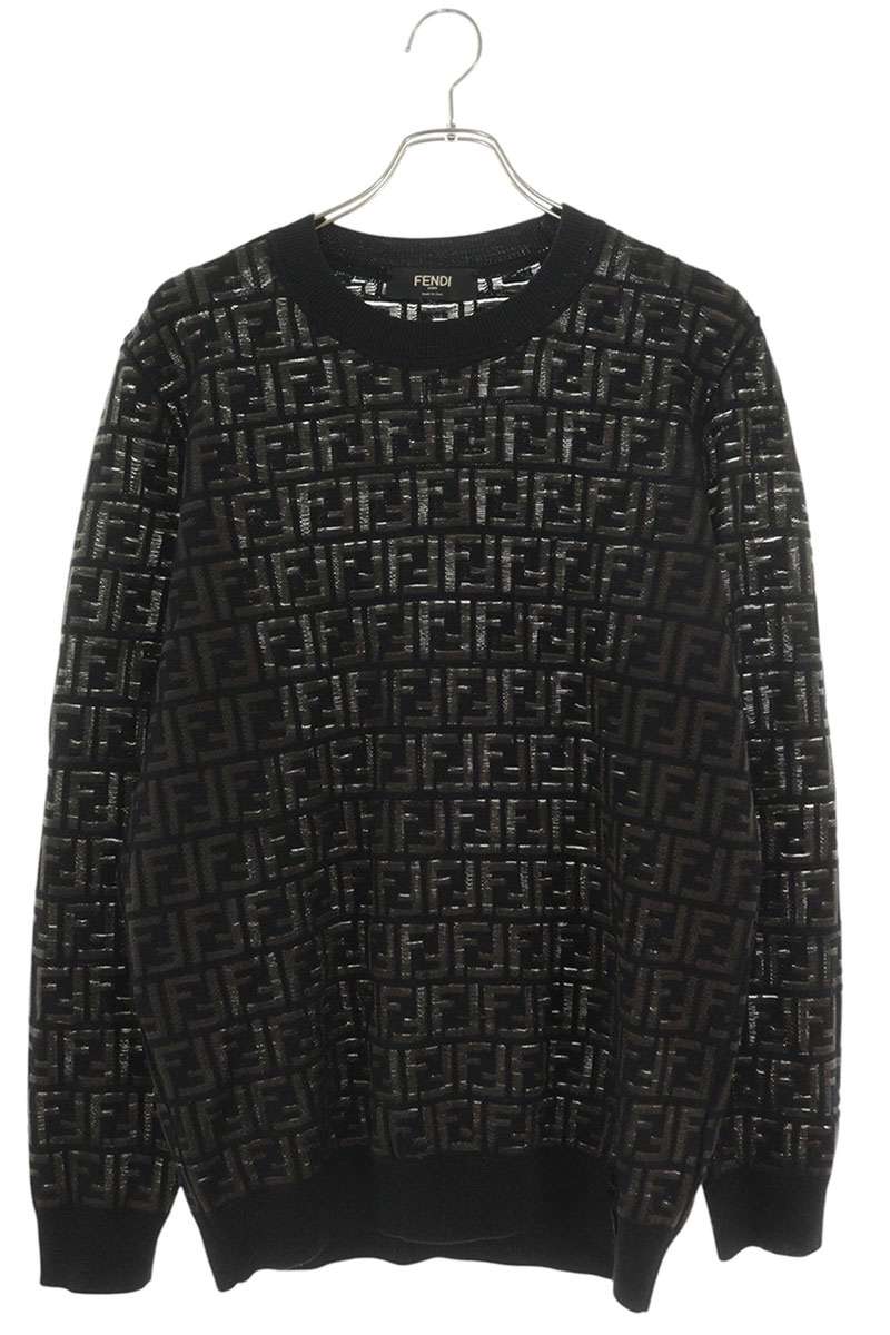 FENDI Zucca Pattern Wool Knit Black Size L