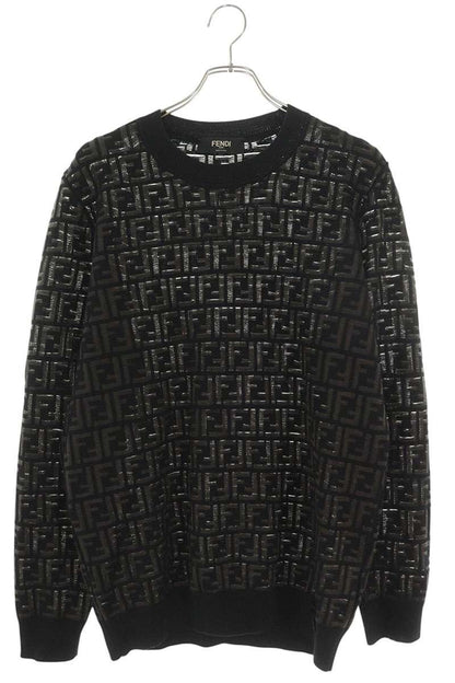 FENDI Zucca Pattern Wool Knit Black Size L