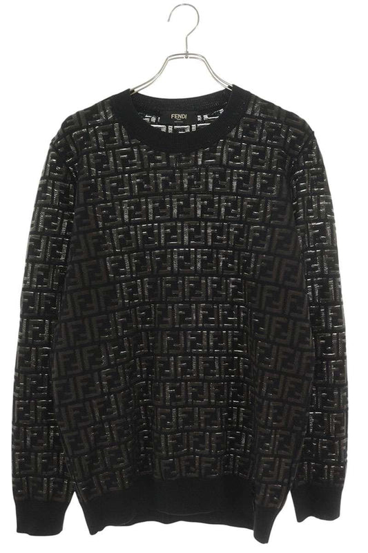 FENDI Zucca Pattern Wool Knit Black Size L