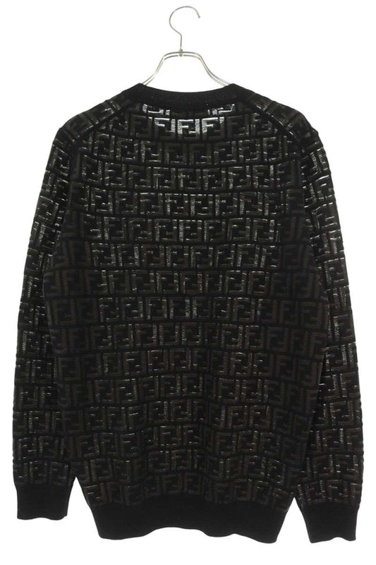 FENDI Zucca Pattern Wool Knit Black Size L