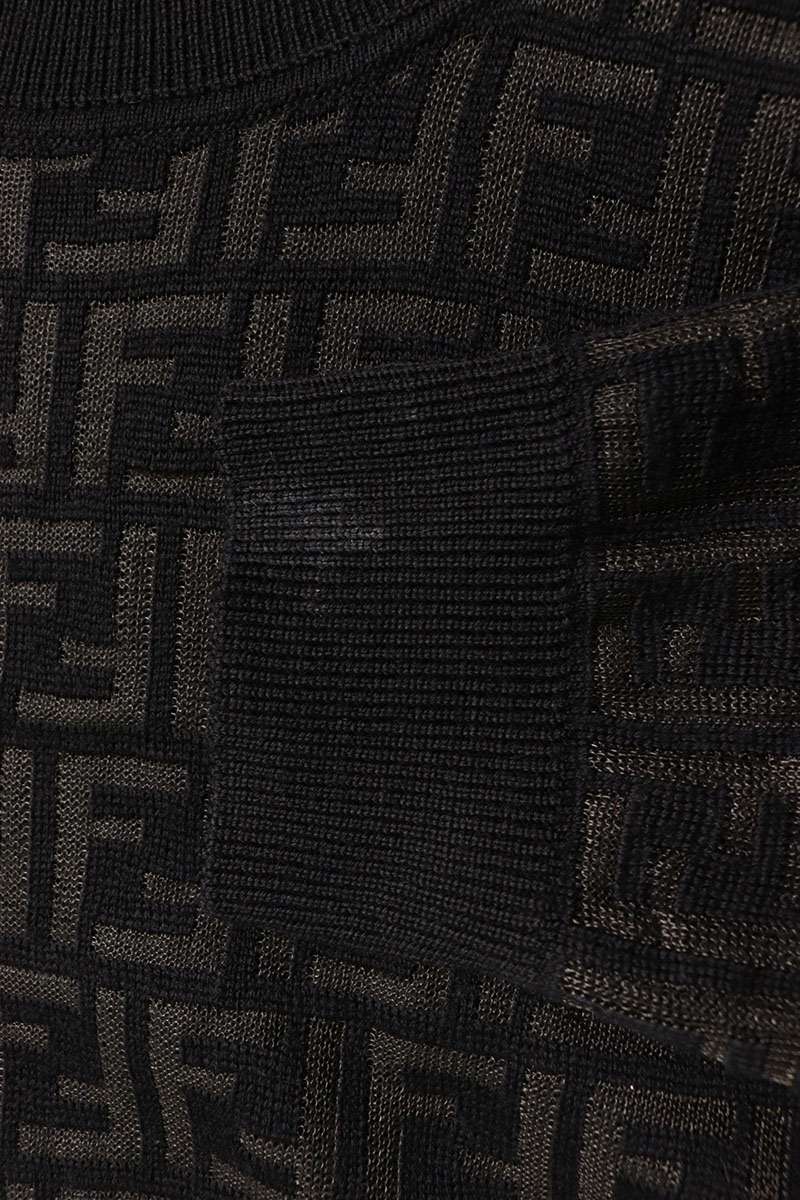 FENDI Zucca Pattern Wool Knit Black Size L