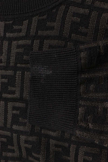 FENDI Zucca Pattern Wool Knit Black Size L