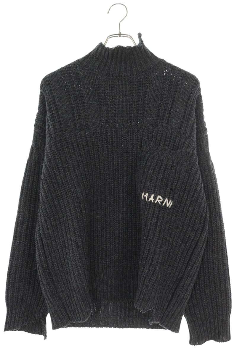 MARNI Logo Wool Turtleneck Knit Charcoal Gray Size S