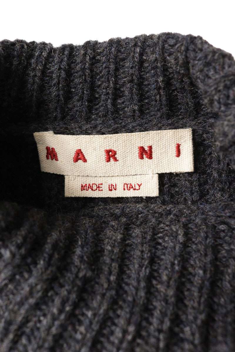 MARNI Logo Wool Turtleneck Knit Charcoal Gray Size S