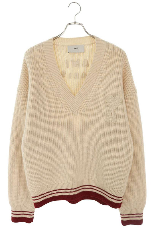 AMI Heart A Embroidered Wool V-Neck Knit Multi Size M