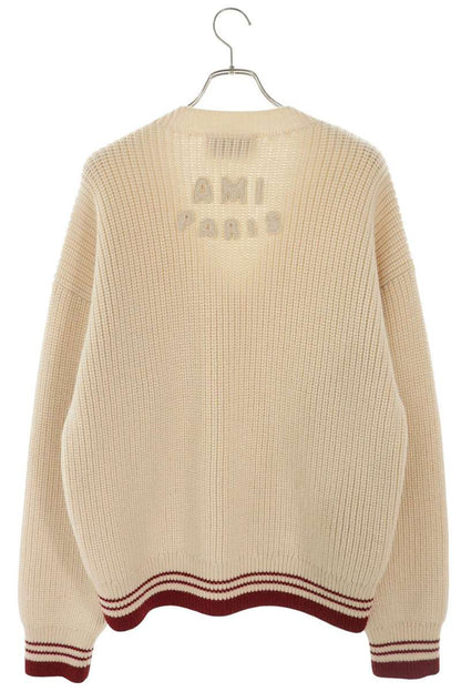 AMI Heart A Embroidered Wool V-Neck Knit Multi Size M