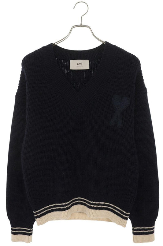 AMI Heart A Embroidered Wool V-Neck Knit Multi Size XS