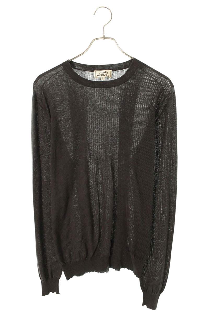 HERMES Jacquard Cotton Knit Dark Gray Size S