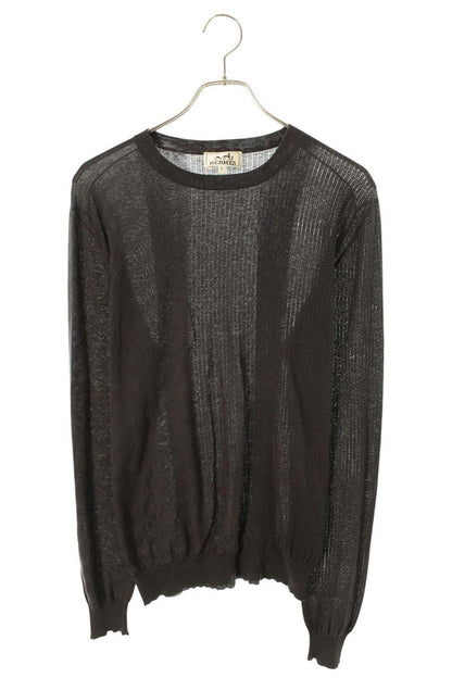 HERMES Jacquard Cotton Knit Dark Gray Size S