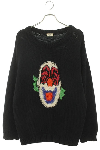 CELINE Pierrot Crewneck Wool Blend Knit Black Size M