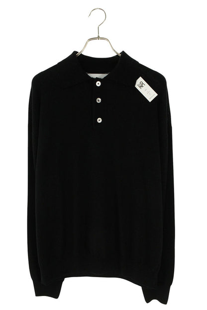 house of naked Wool Long Sleeve Polo Knit Black Size L